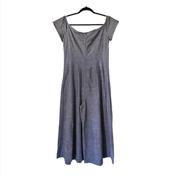 Free People Women’s Jumpsuit Rumi Blue Off The Shoulder Pleated Wide Leg Size 12 - Picture 2 of 12